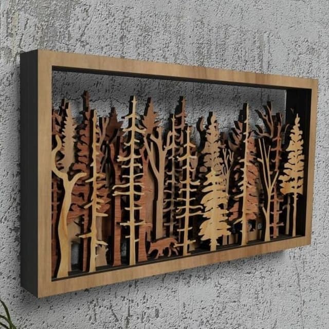 Décoration murale - WoodForrest 3D - Scène forestière enchanteresse - Renard et Ombre d'Arbre