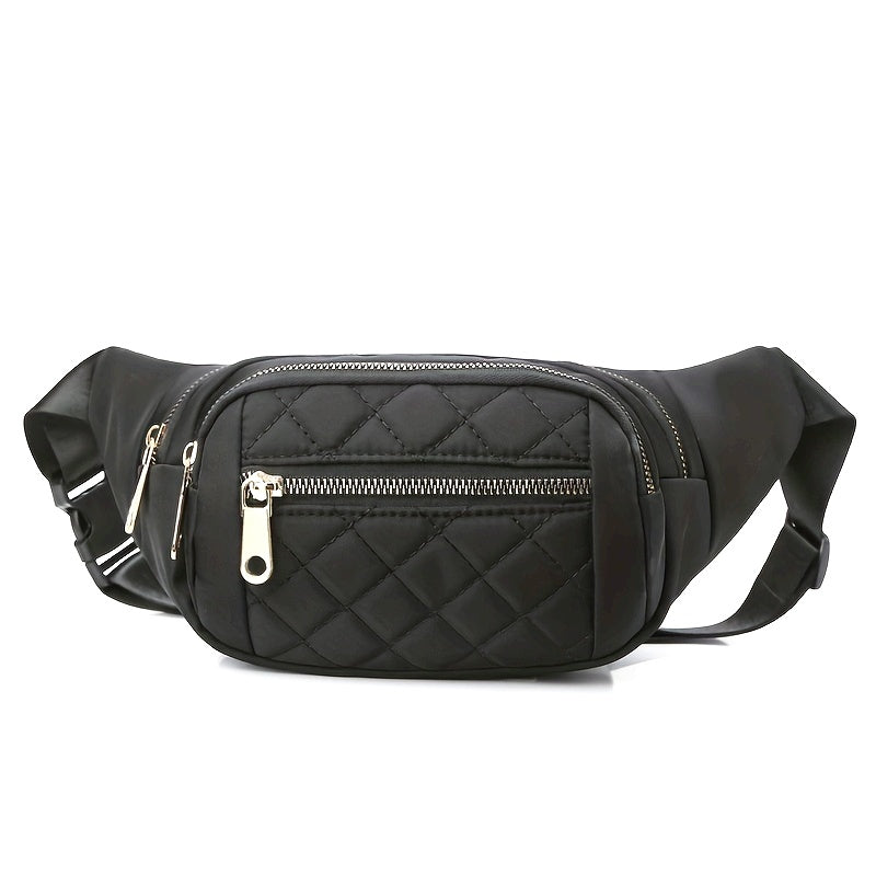 Sac banane léger pour femmes avec motif à carreaux matelassé et fermeture éclair double