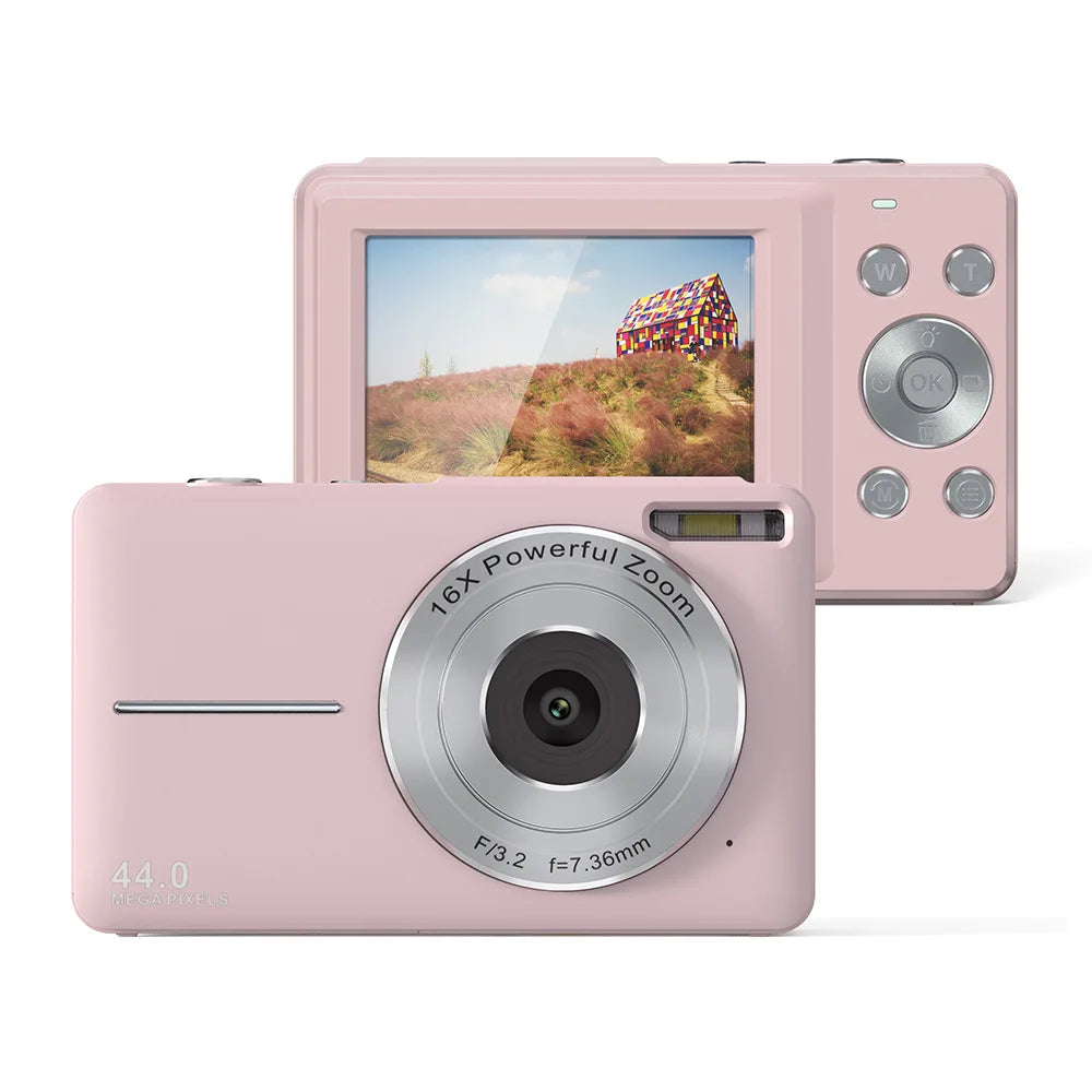 Appareil photo numérique portable 44 MP 1080p avec zoom 16×, écran LCD 2,4 pouces, batterie rechargeable, compact et léger pour réaliser des vlogs
