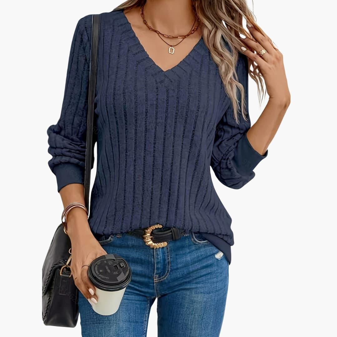 Pull femme à col en V et manches longues