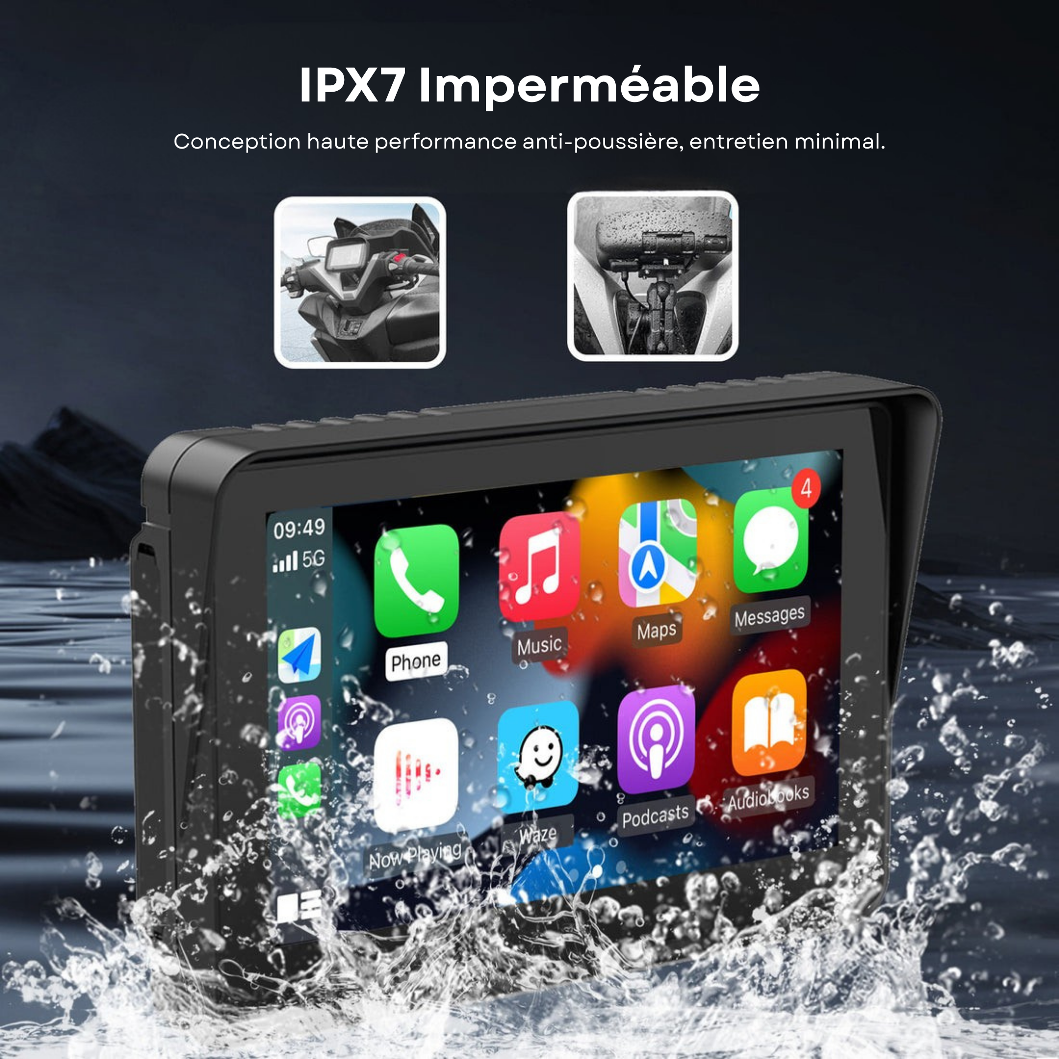 Écran moto NARSAGO CarPlay & Android Auto