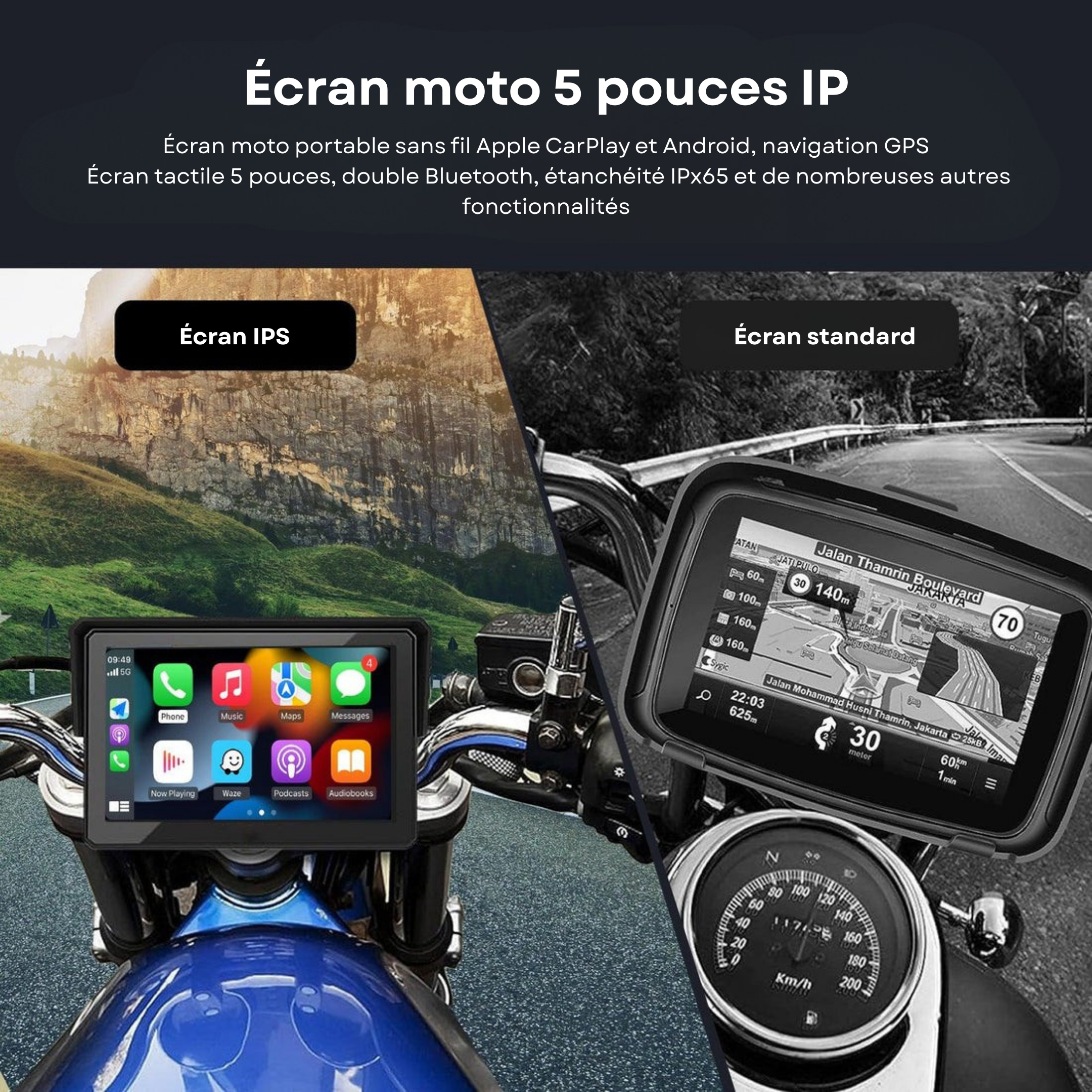 Écran moto NARSAGO CarPlay & Android Auto