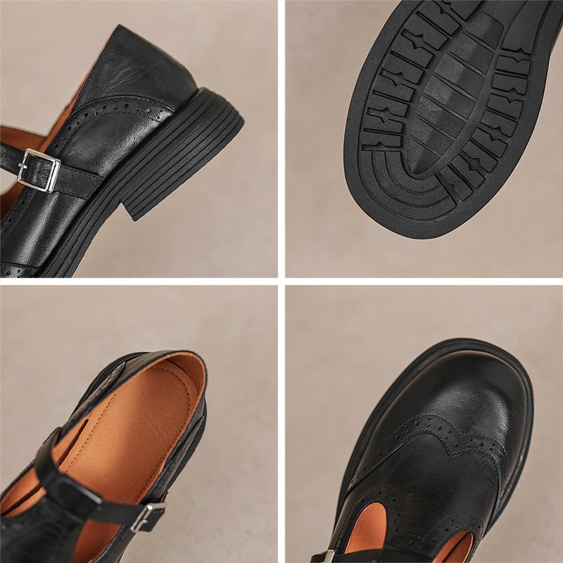 Chaussures T-Bar pour Femme – Style texturé avec détails perforés