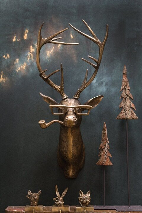 ArtBeest Décoration murale tête d'animal – Figurines ludiques peintes à la main en résine | Élévateur à bol