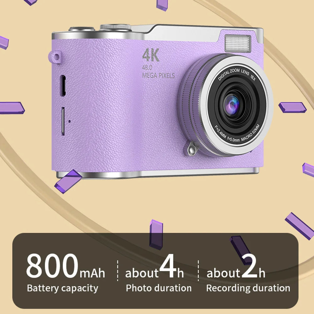 Appareil photo numérique 4K avec écran articulé, 48 MP, zoom optique 8x, compact pour photos et vidéos