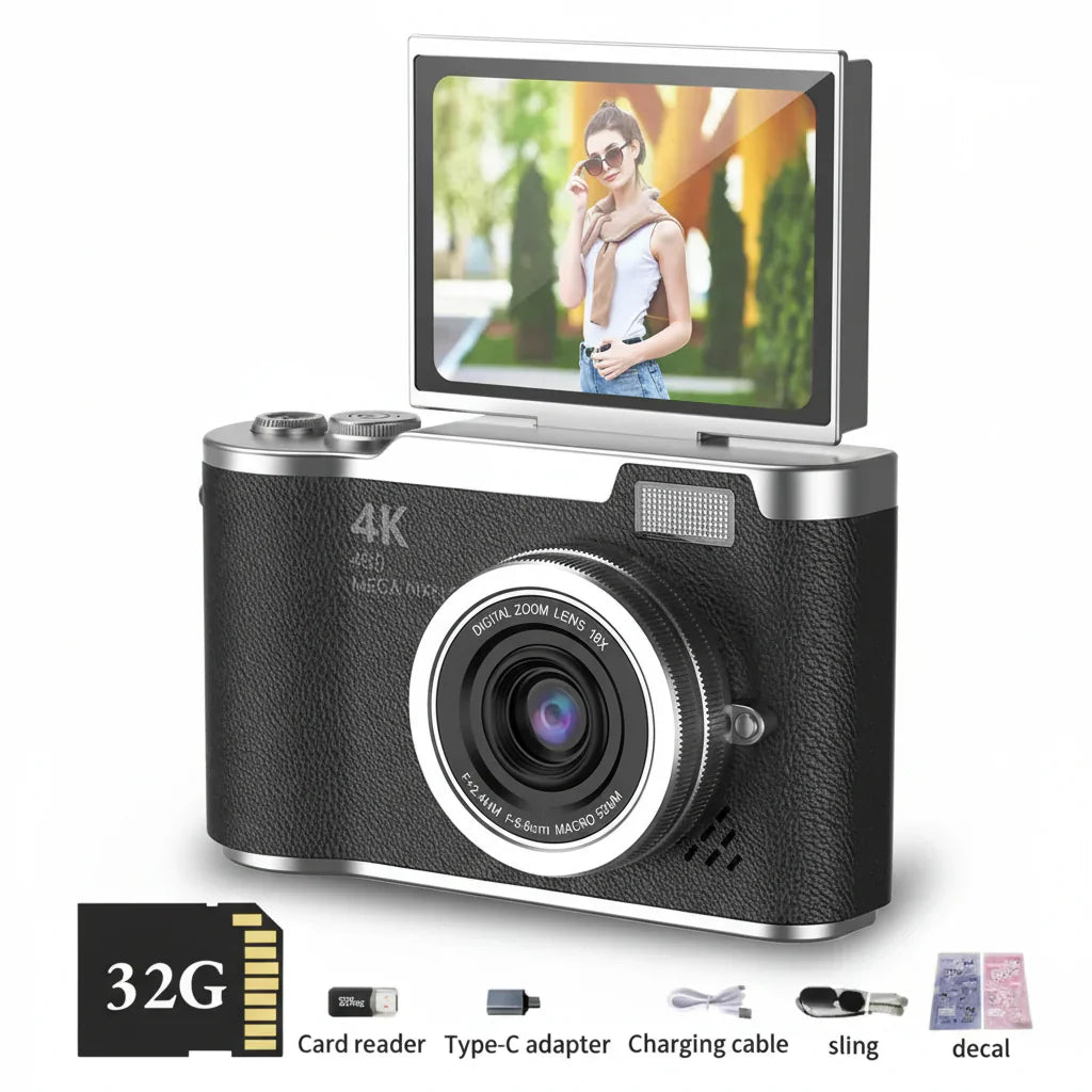 Appareil photo numérique 4K avec écran articulé, 48 MP, zoom optique 8x, compact pour photos et vidéos