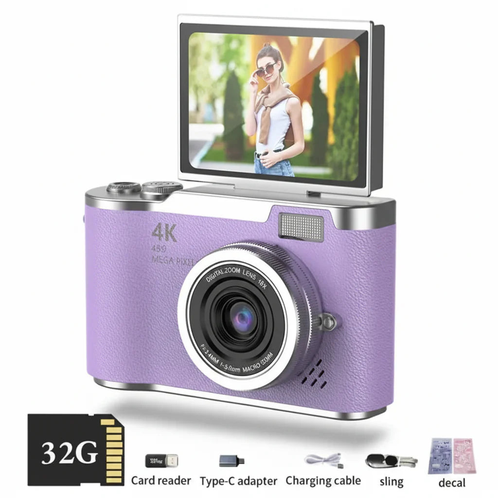 Appareil photo numérique 4K avec écran articulé, 48 MP, zoom optique 8x, compact pour photos et vidéos