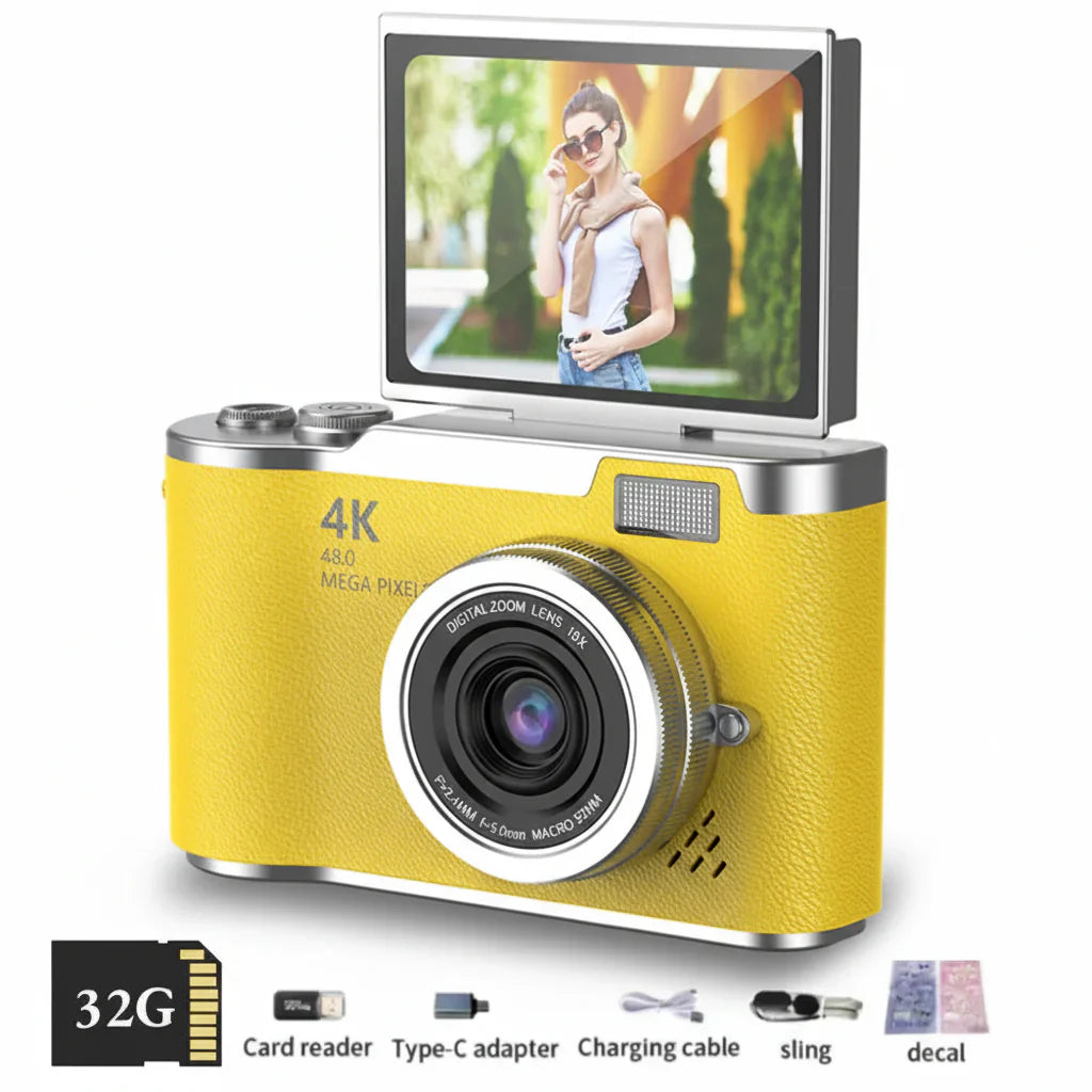 Appareil photo numérique 4K avec écran articulé, 48 MP, zoom optique 8x, compact pour photos et vidéos