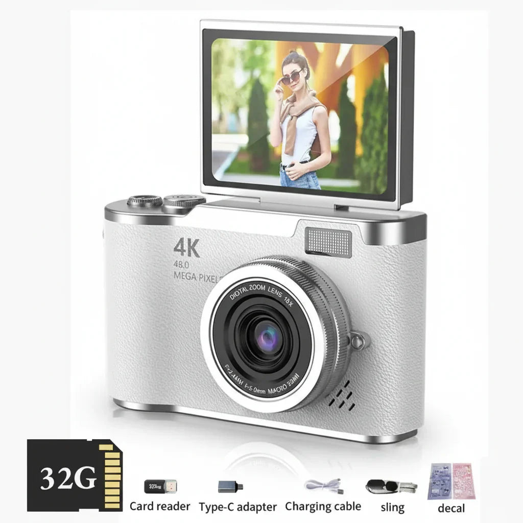 Appareil photo numérique 4K avec écran articulé, 48 MP, zoom optique 8x, compact pour photos et vidéos
