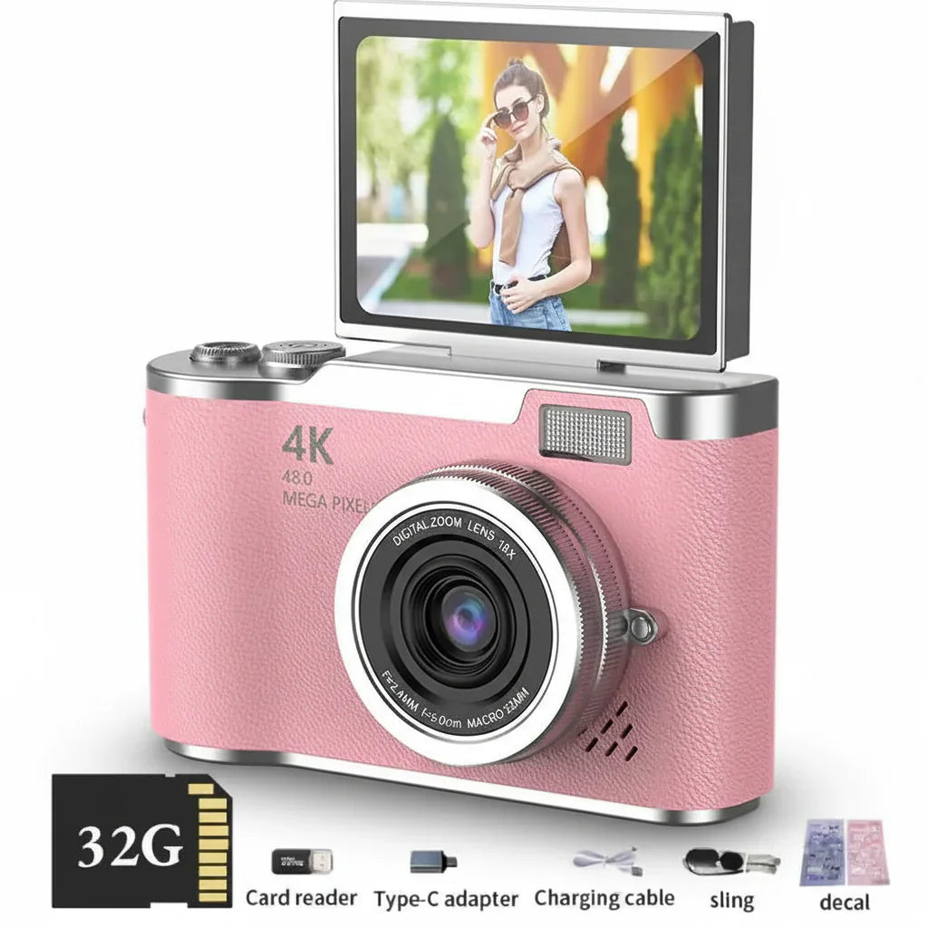Appareil photo numérique 4K avec écran articulé, 48 MP, zoom optique 8x, compact pour photos et vidéos