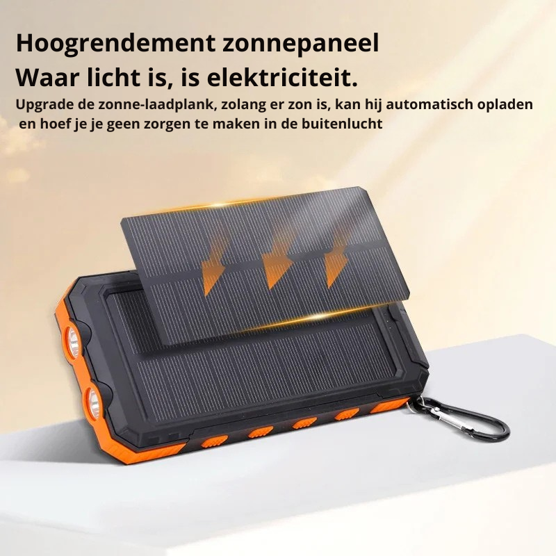 Batterie externe solaire portable avec charge rapide et torche LED double pour l'extérieur