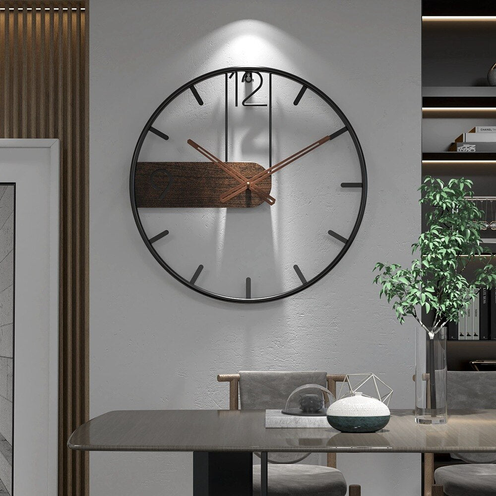 Horloge murale en acier avec accents de noyer – design industriel avec bois chaleureux – montre moderne pour salon, bureau ou cuisine – ø 40 cm | Sansotis