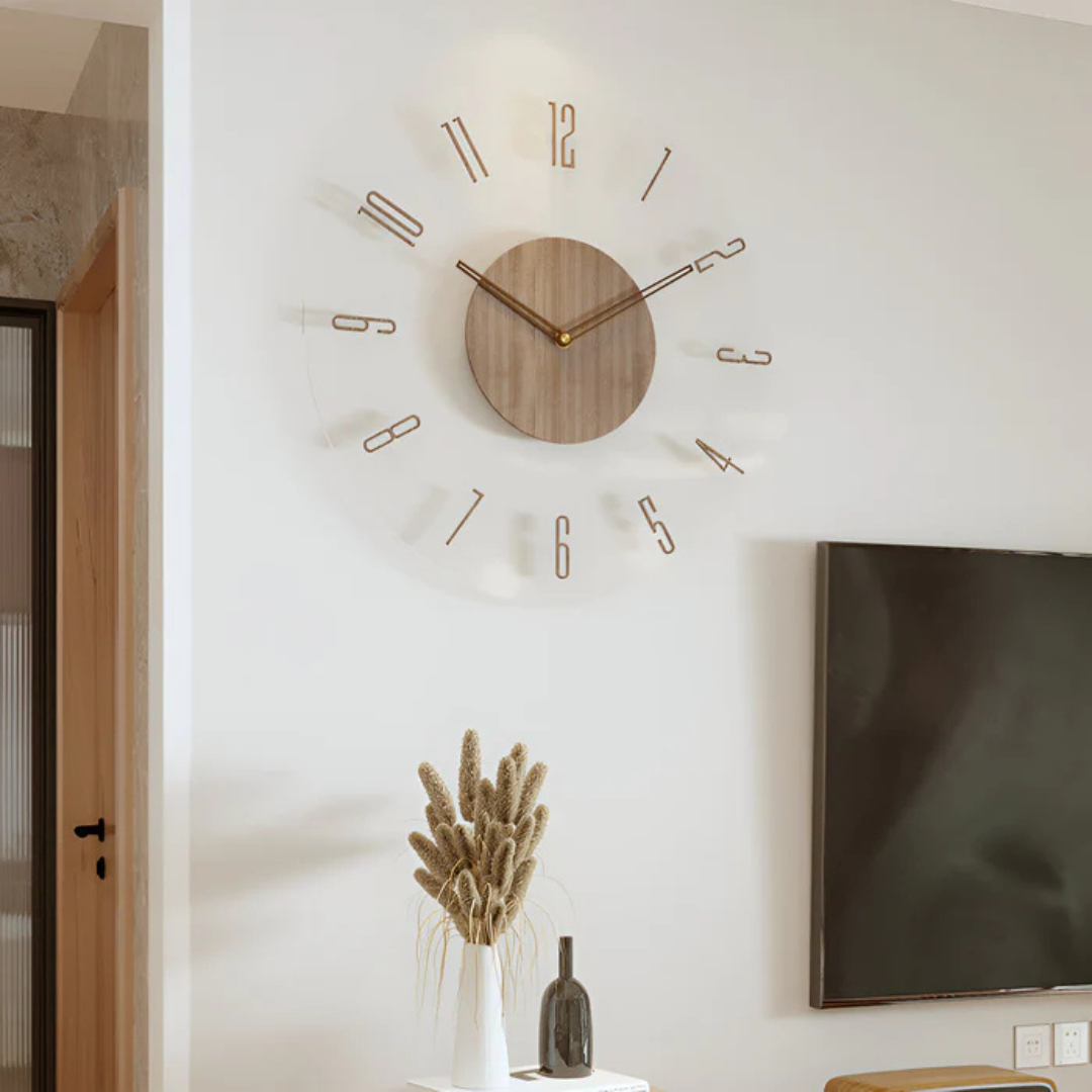 Horloge murale Acrylique & Bois Ø30 cm – Mouvement silencieux Affichage de l'heure moderne Style scandinave salon cuisine bureau | Sansotis