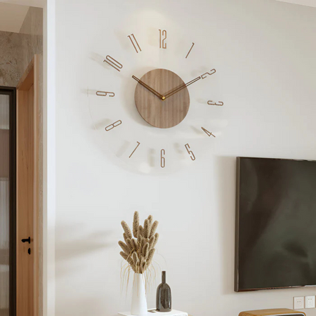 Horloge murale Acrylique & Bois Ø30 cm – Mouvement silencieux Affichage de l'heure moderne Style scandinave salon cuisine bureau | Sansotis