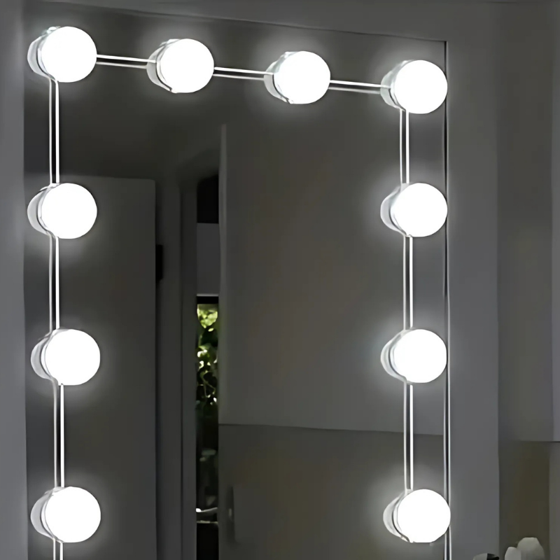 Éclairage de miroir LED à intensité variable avec boules lumineuses et éclairage de maquillage réglable