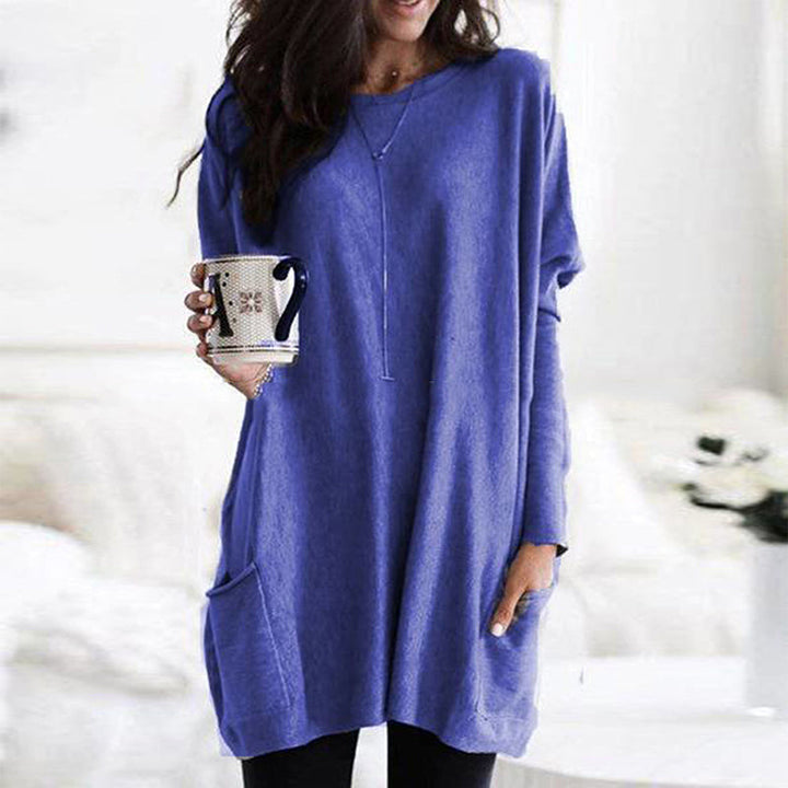 Pull tunique surdimensionné et confortable pour femme - Tricot à manches longues