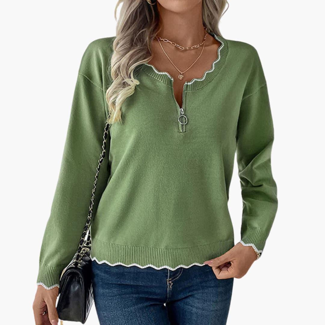 Pull pour femme avec fermeture éclair décorative et détails volants
