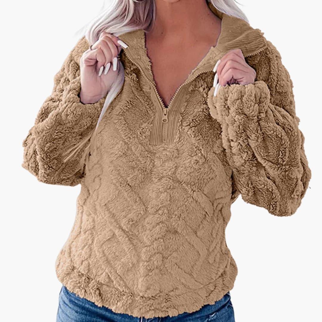 Pull col montant femme en maille texturée