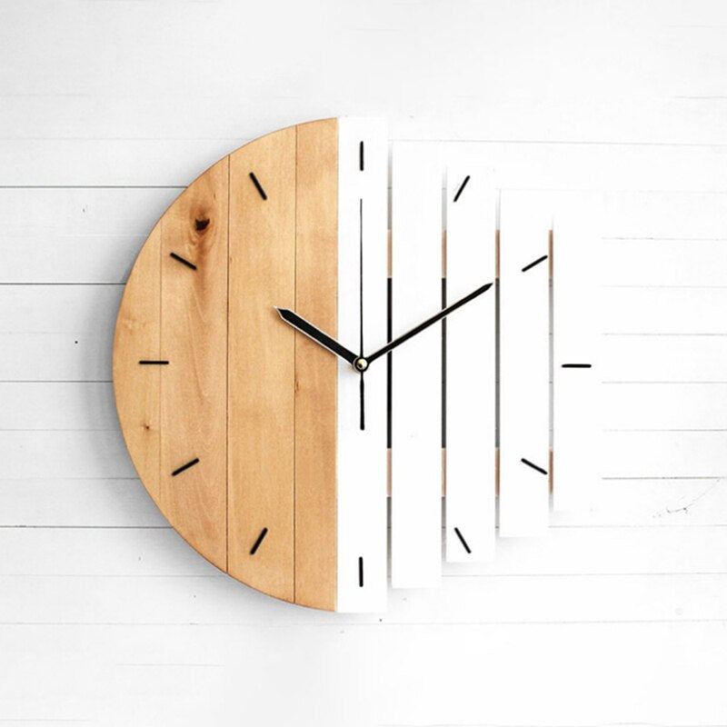 Horloge murale moderne | Conception divisée en bois et métal