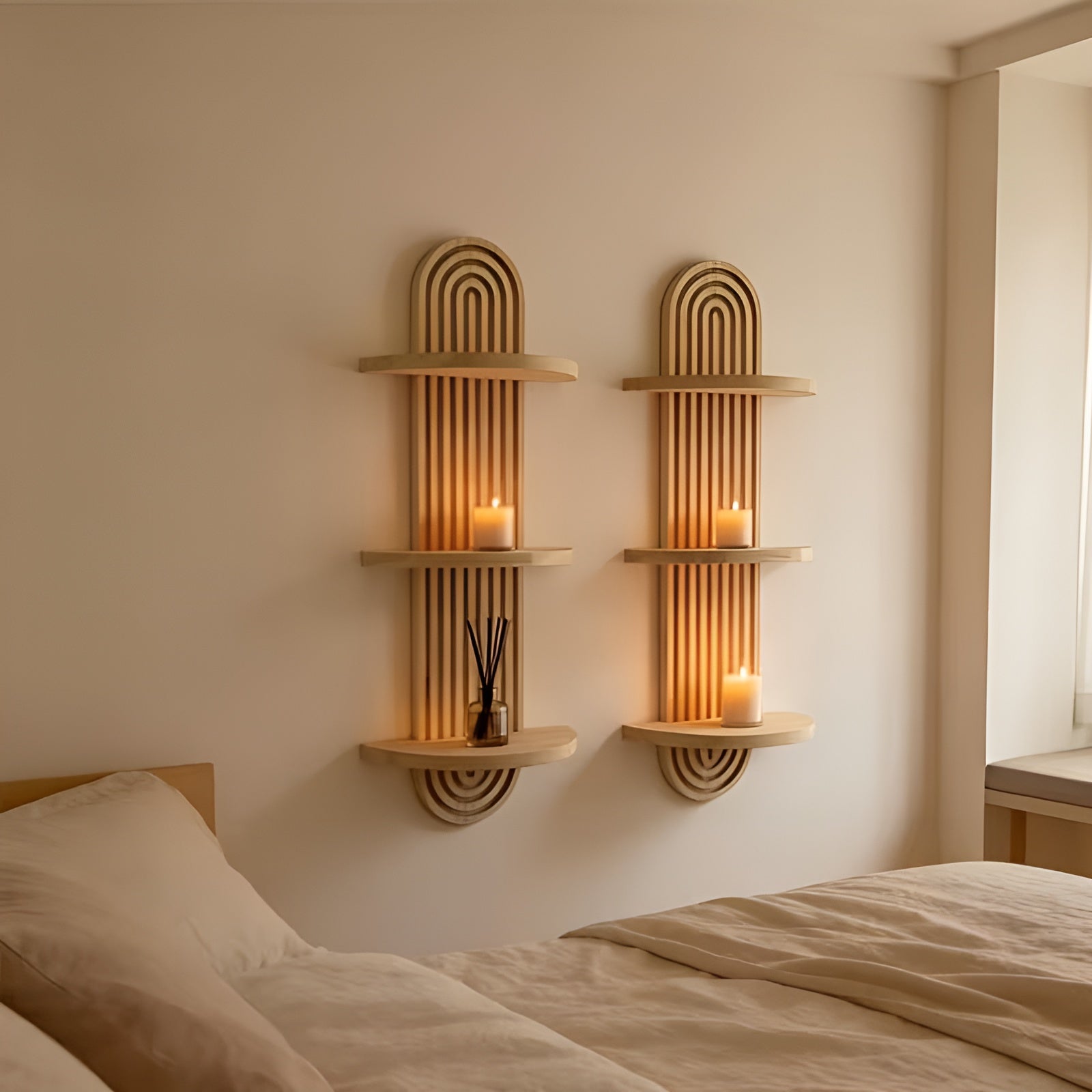 Étagère murale de style bohème en bois massif – Plusieurs niveaux, gain de place | Pour le salon, la chambre et le couloir