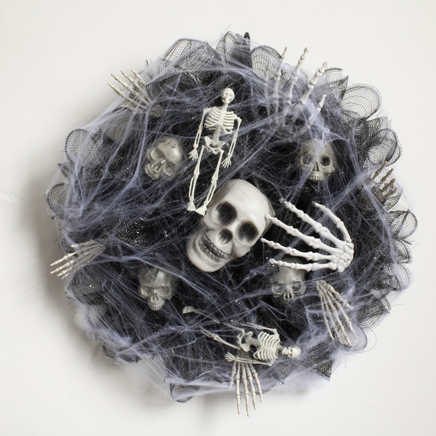 Couronne effrayante – Guirlande squelette en filet pour Halloween, décoration porte et mur (45×45×10 cm)