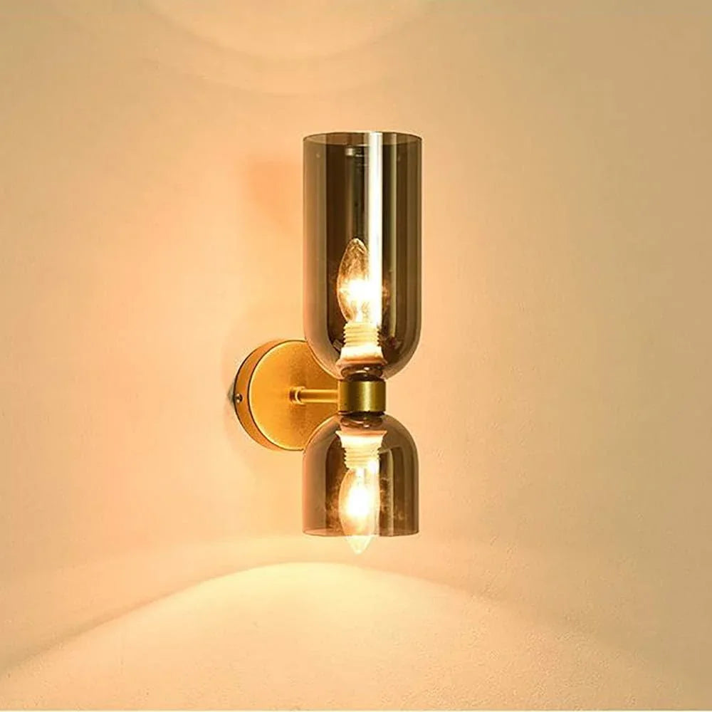 Lampe Wandlamp Glas Goud Double Kap 35cm E14 Hal Woonkamer Slaapkamer Modern Stijlvol | Sansotis