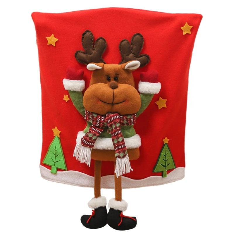 Housses de chaise festives pour Noël | Habillages de siège avec motifs de Noël, Père Noël, bonhomme de neige et renne
