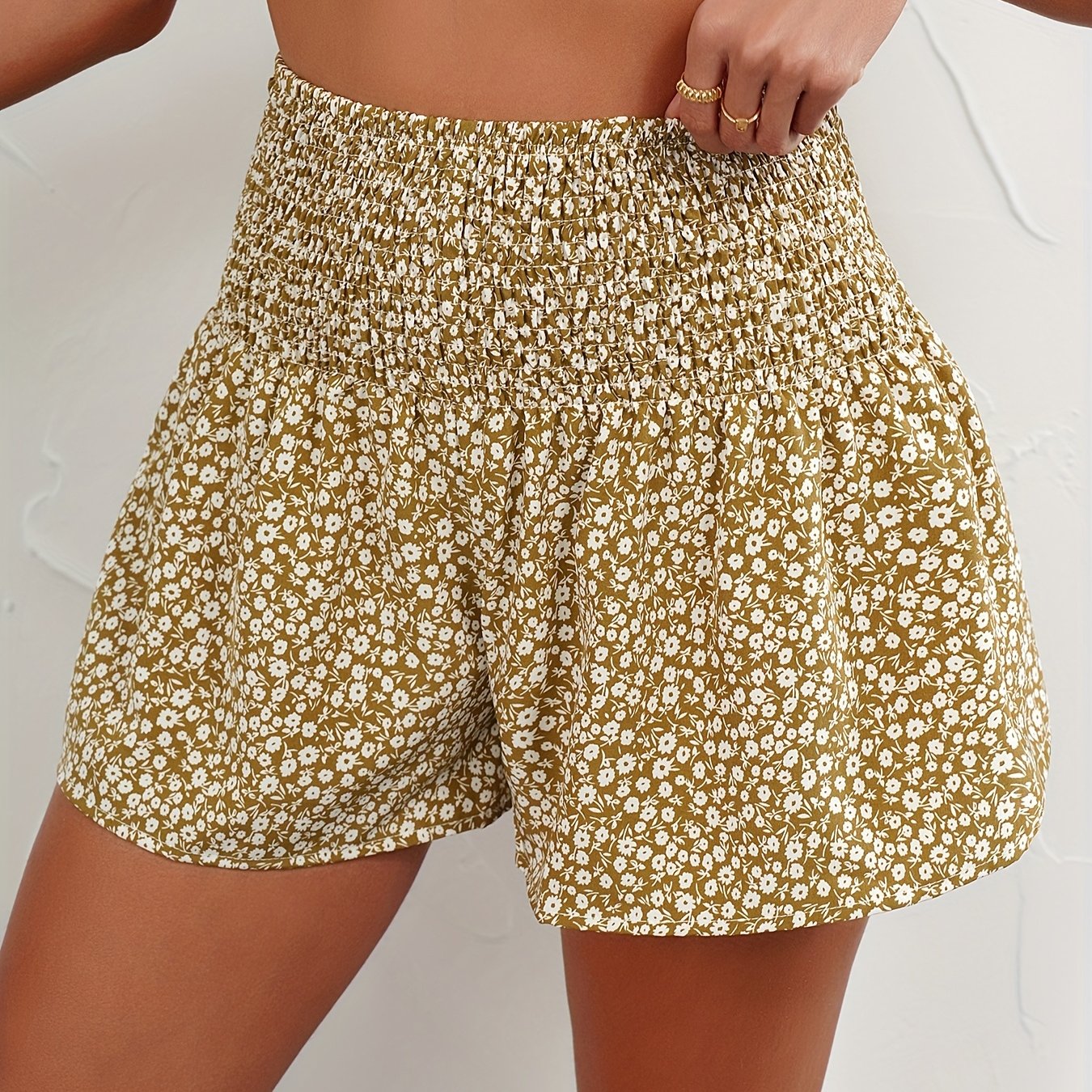Shorts d'été légers pour femmes à imprimé floral et ceinture élastique confortable