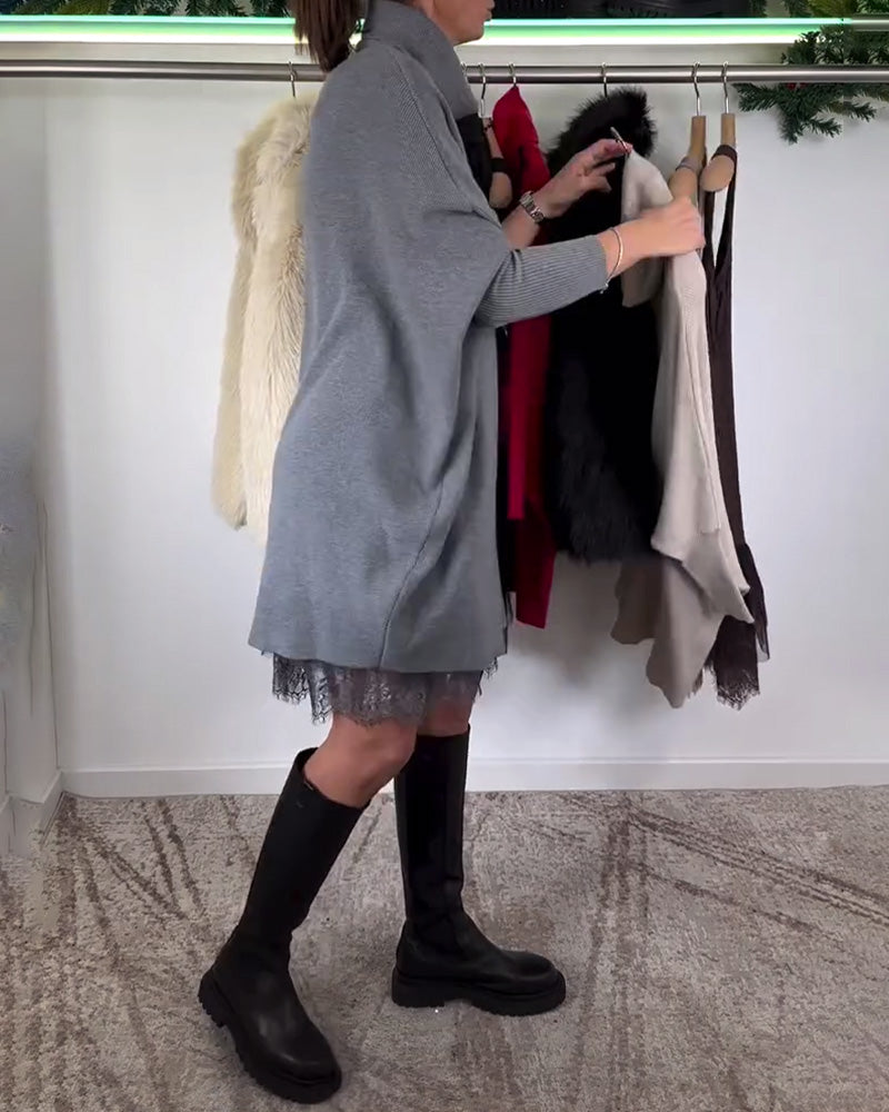 Ensemble Robe en Dentelle Maille – Bretelles, Col Haut et Manches Chauve-Souris