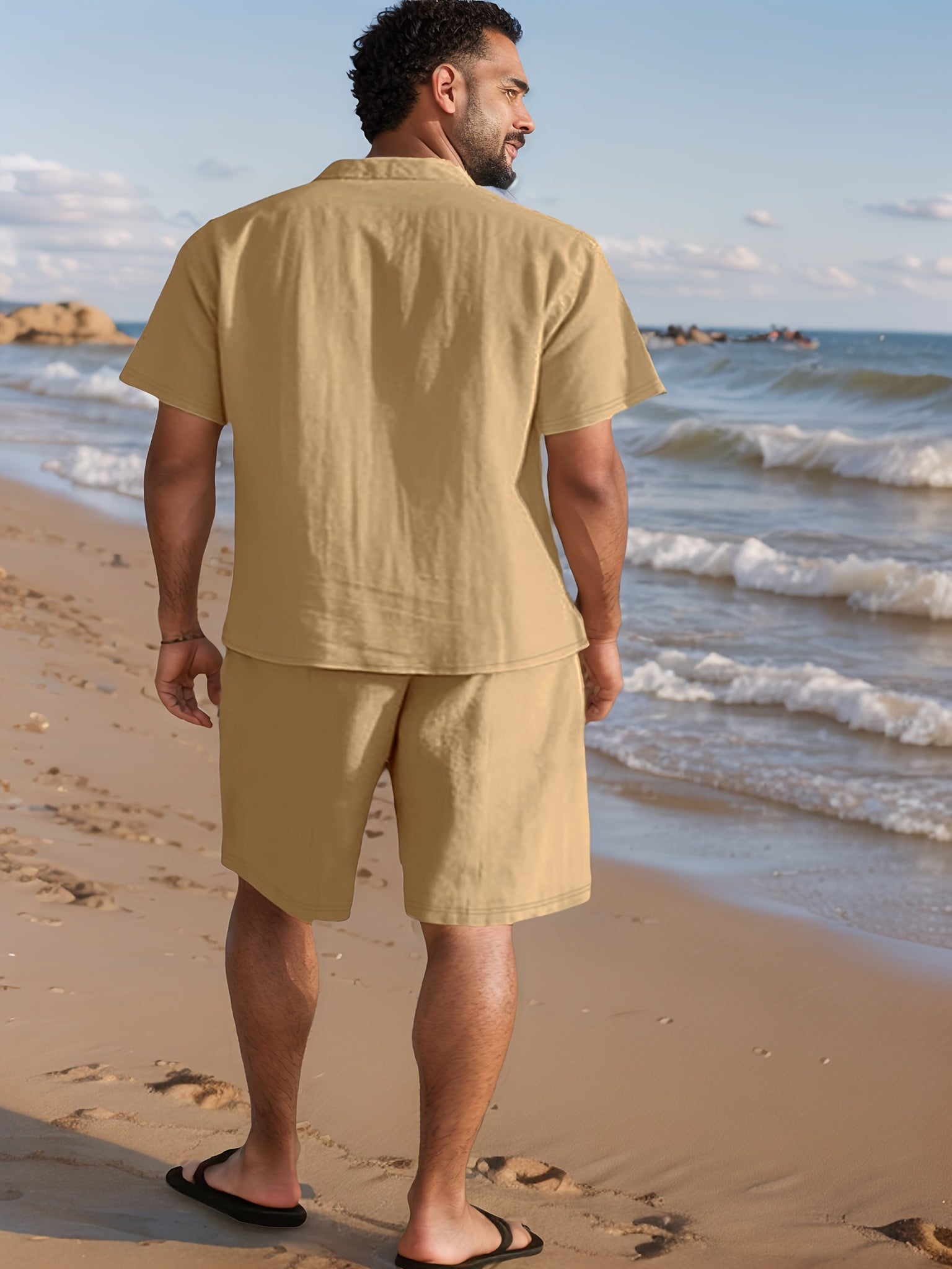 Ensemble d'été en lin pour homme avec chemise à manches courtes et shorts confortables