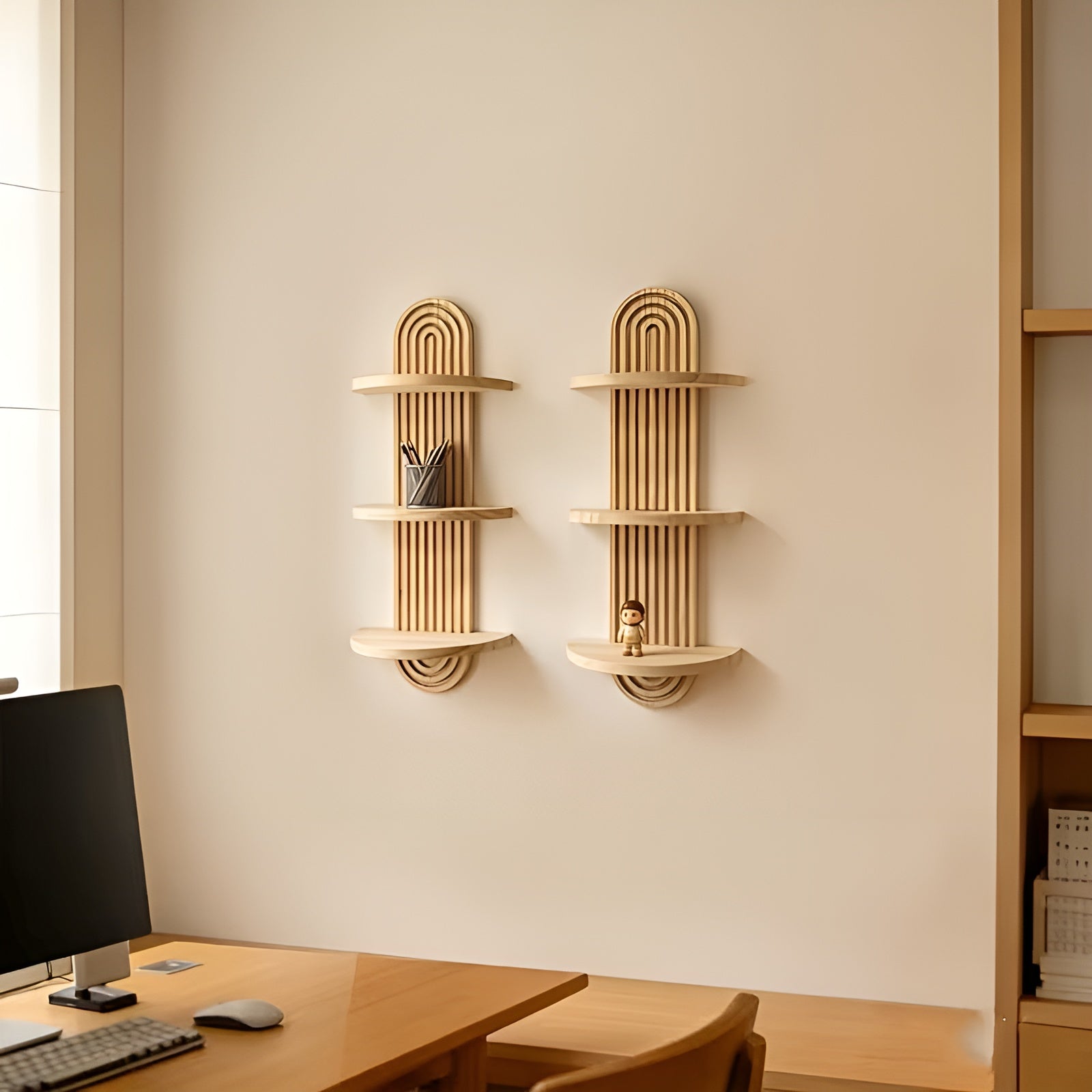 Étagère murale de style bohème en bois massif – Plusieurs niveaux, gain de place | Pour le salon, la chambre et le couloir