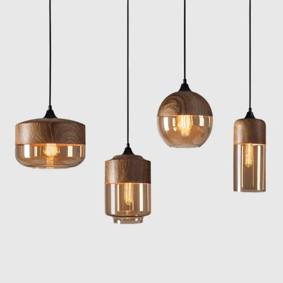 Lampe suspendue scandinave en verre aspect bois – Éclairage design chaleureux pour salon et salle à manger | Sansotis
