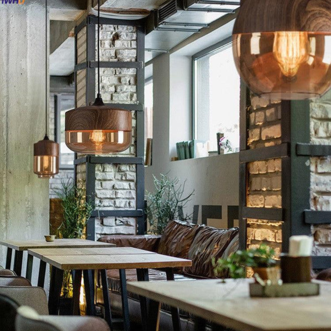 Lampe suspendue scandinave en verre aspect bois – Éclairage design chaleureux pour salon et salle à manger | Sansotis