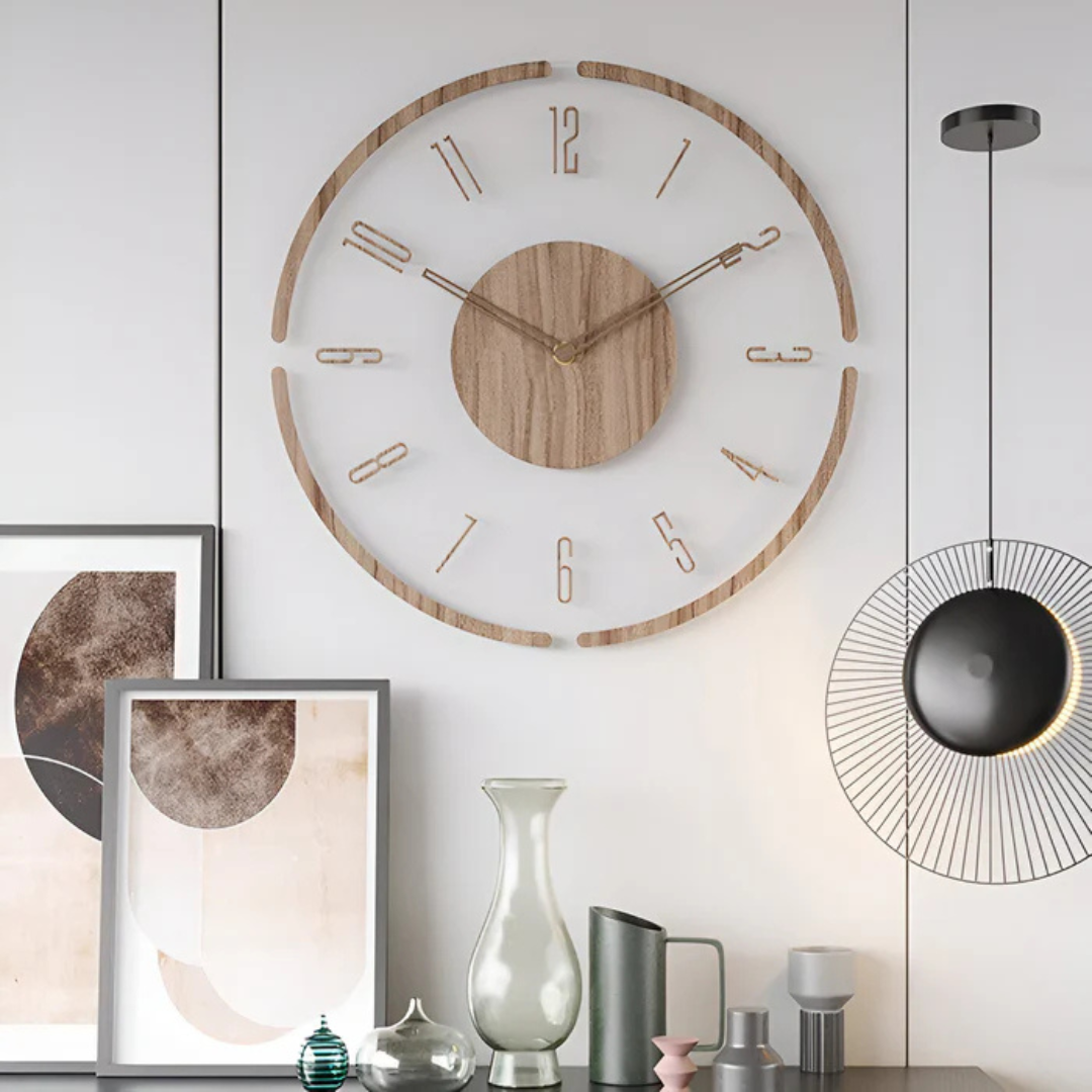 Horloge murale Acrylique & Bois Ø30 cm – Mouvement silencieux Affichage de l'heure moderne Style scandinave salon cuisine bureau | Sansotis