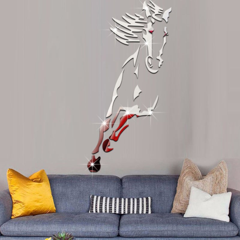 Décoration murale de cheval au galop, autocollant mural de cheval miroir moderne en acrylique 3D
