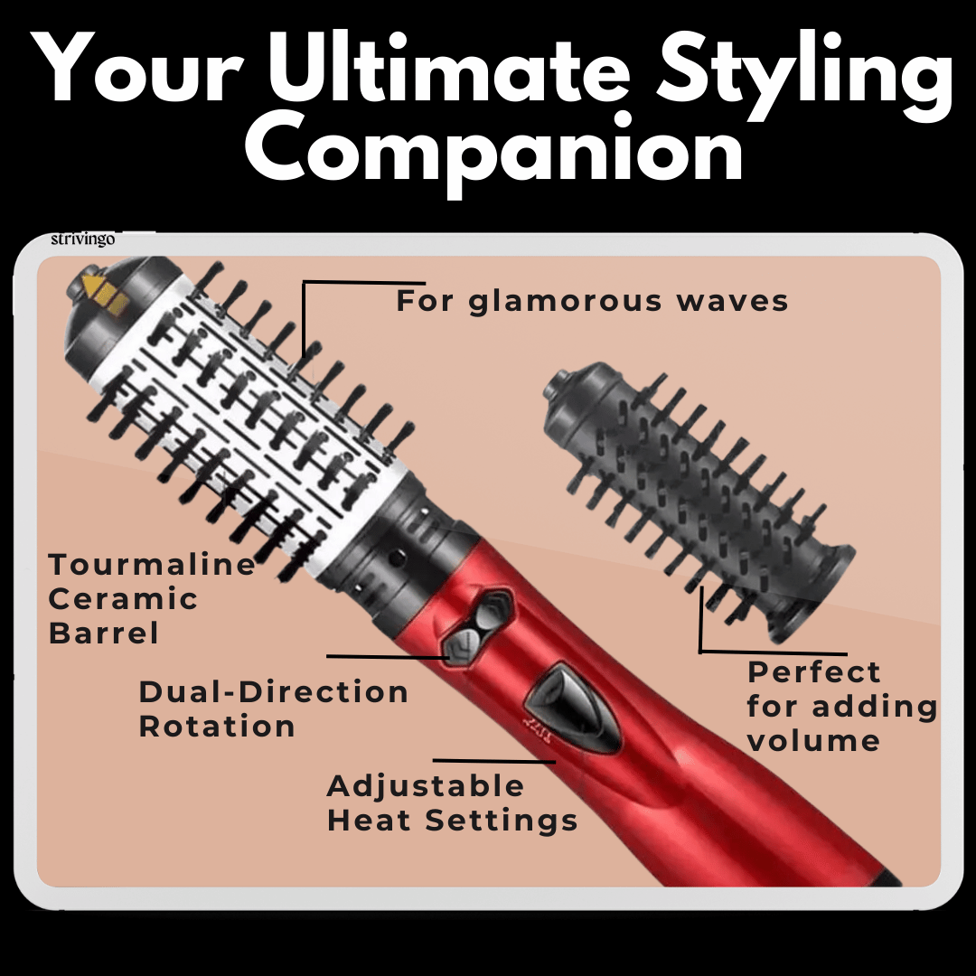 Sèche-cheveux et styler rotatif 3 en 1 avec température réglable pour des boucles et des ondulations sans effort
