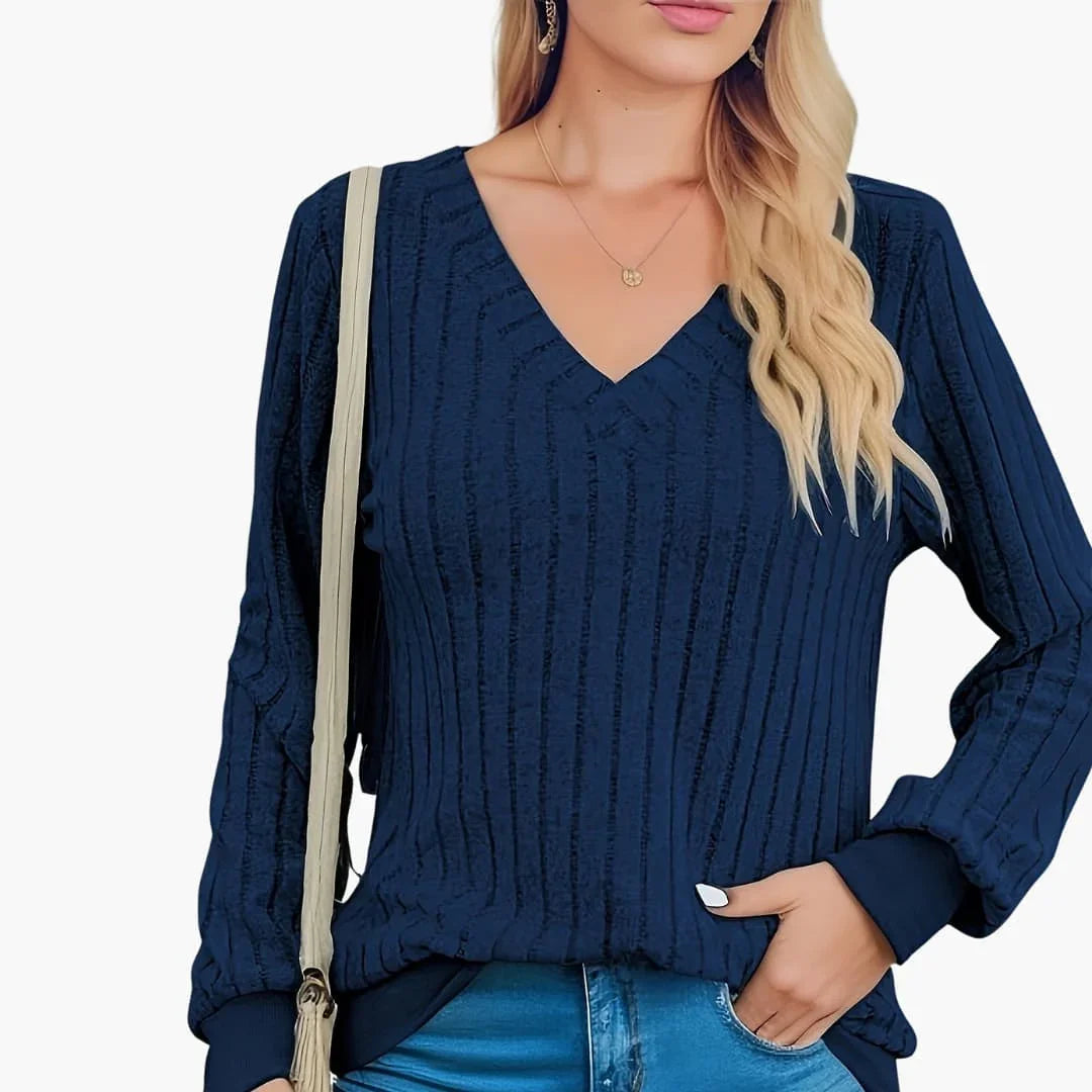 Pull femme à col en V et manches longues