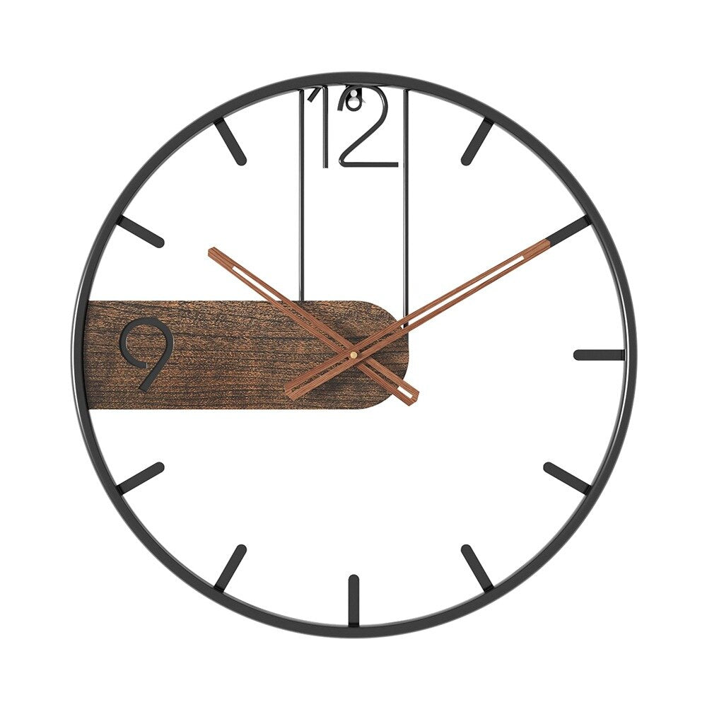 Horloge murale en acier avec accents de noyer – design industriel avec bois chaleureux – montre moderne pour salon, bureau ou cuisine – ø 40 cm | Sansotis