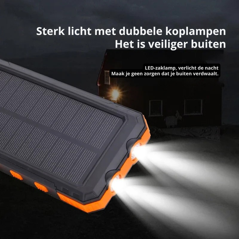 Batterie externe solaire portable avec charge rapide et torche LED double pour l'extérieur