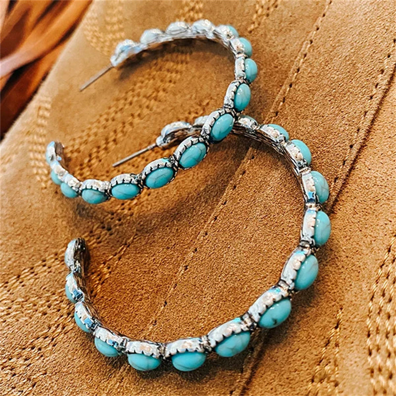 Boucles d'oreilles créoles turquoise vintage en forme de C