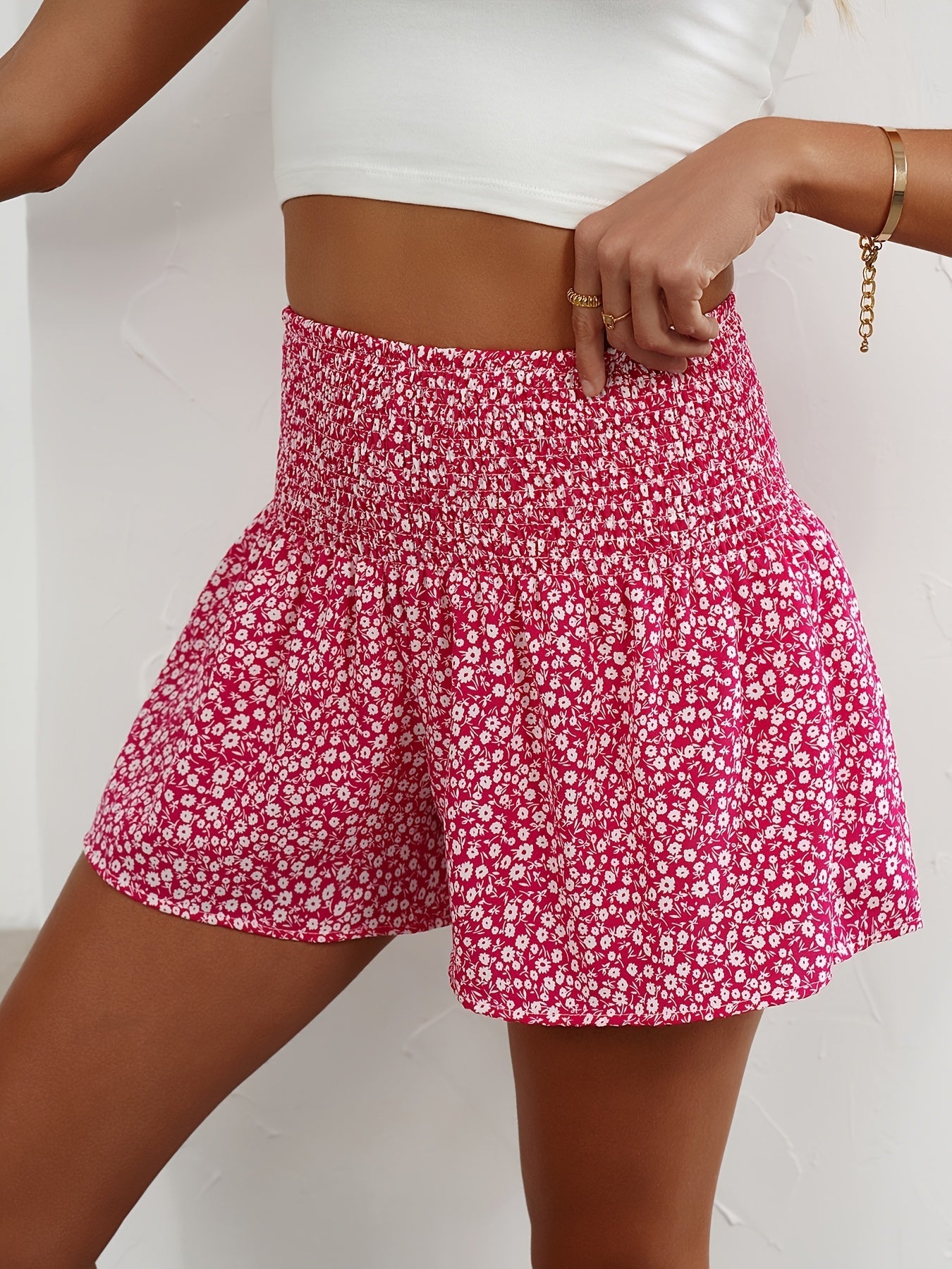 Shorts d'été légers pour femmes à imprimé floral et ceinture élastique confortable