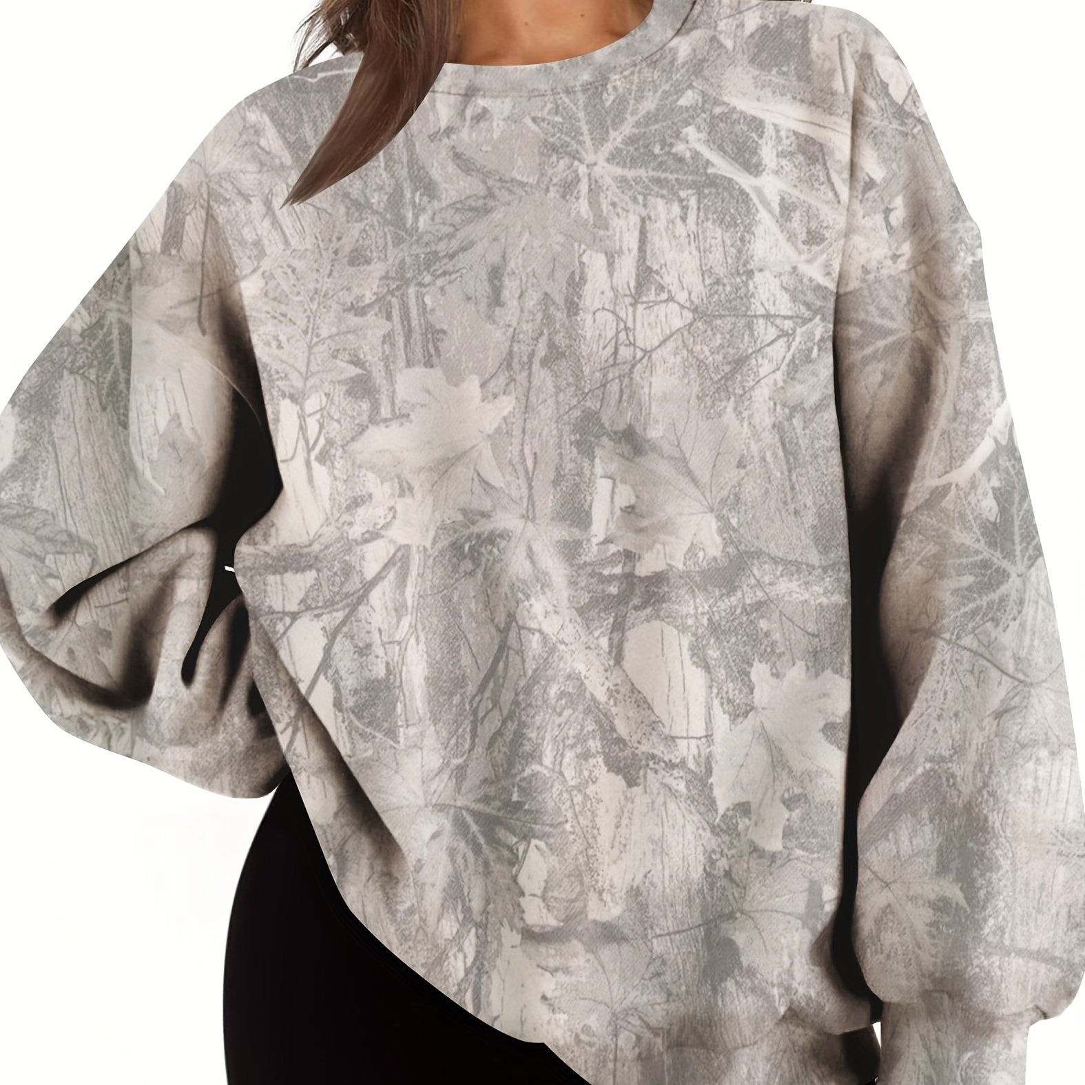 UrbanLeaf™ Sweat-shirt Oversize Camouflage pour Femme – Pull Loose à Manches Longues avec Poignets Côtelés