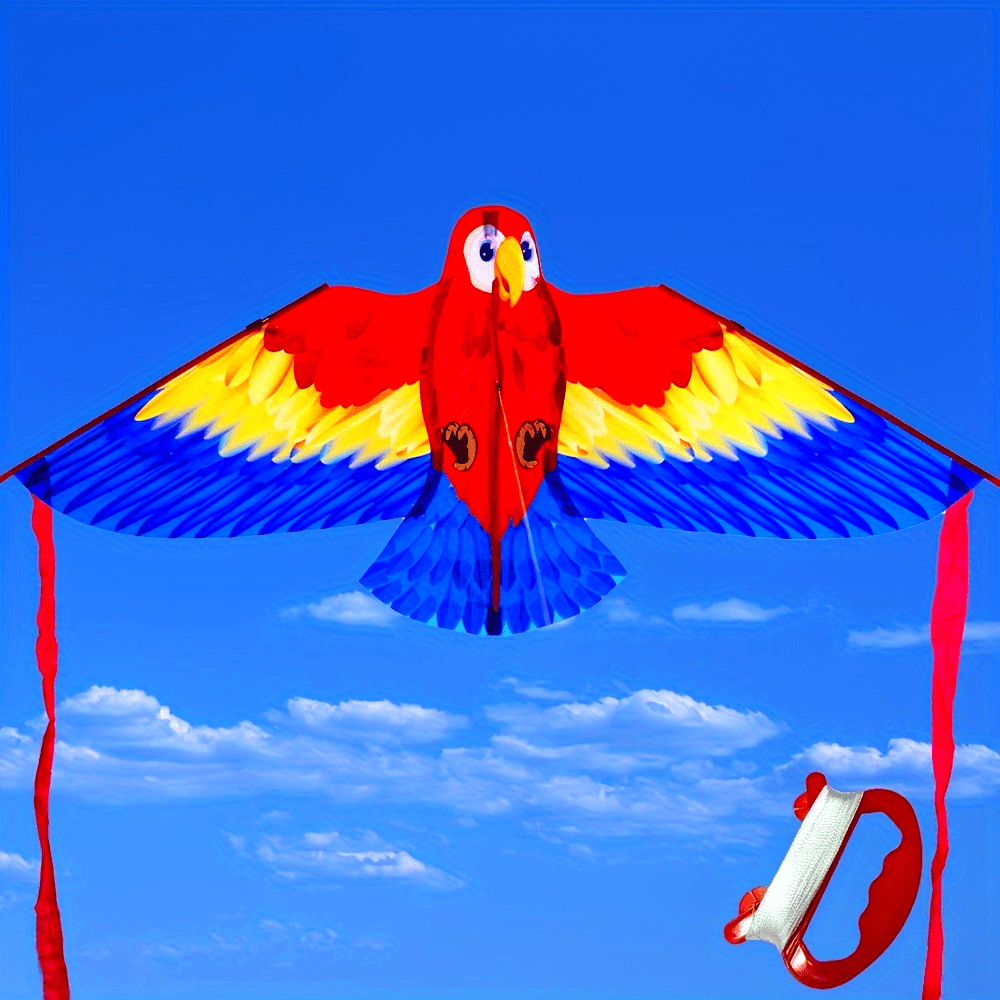 Cerf-volant perroquet avec de grandes ailes colorées et de longs rubans de queue