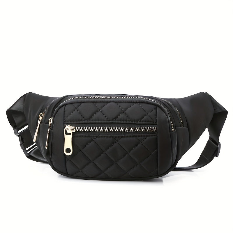 Sac banane léger pour femmes avec motif à carreaux matelassé et fermeture éclair double