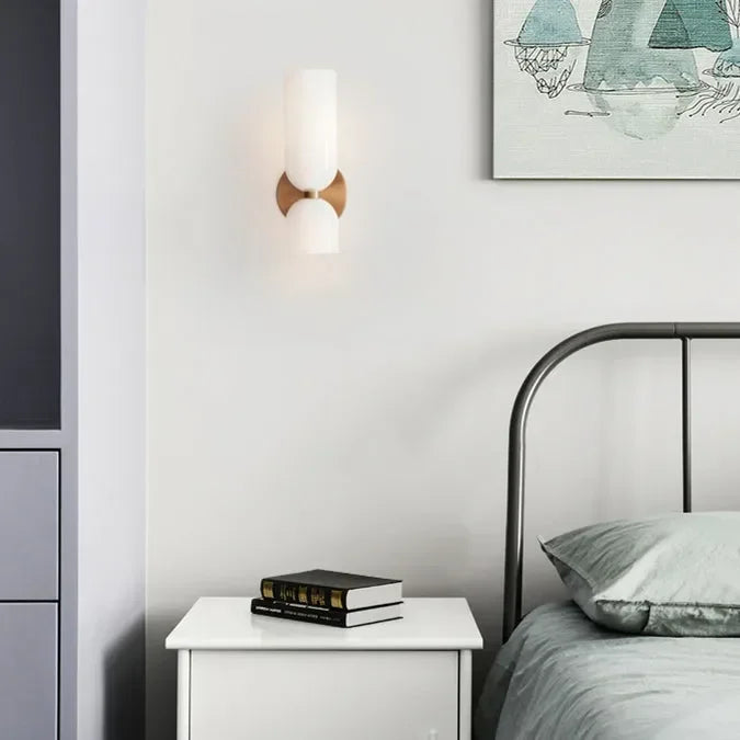 Lampe Wandlamp Glas Goud Double Kap 35cm E14 Hal Woonkamer Slaapkamer Modern Stijlvol | Sansotis