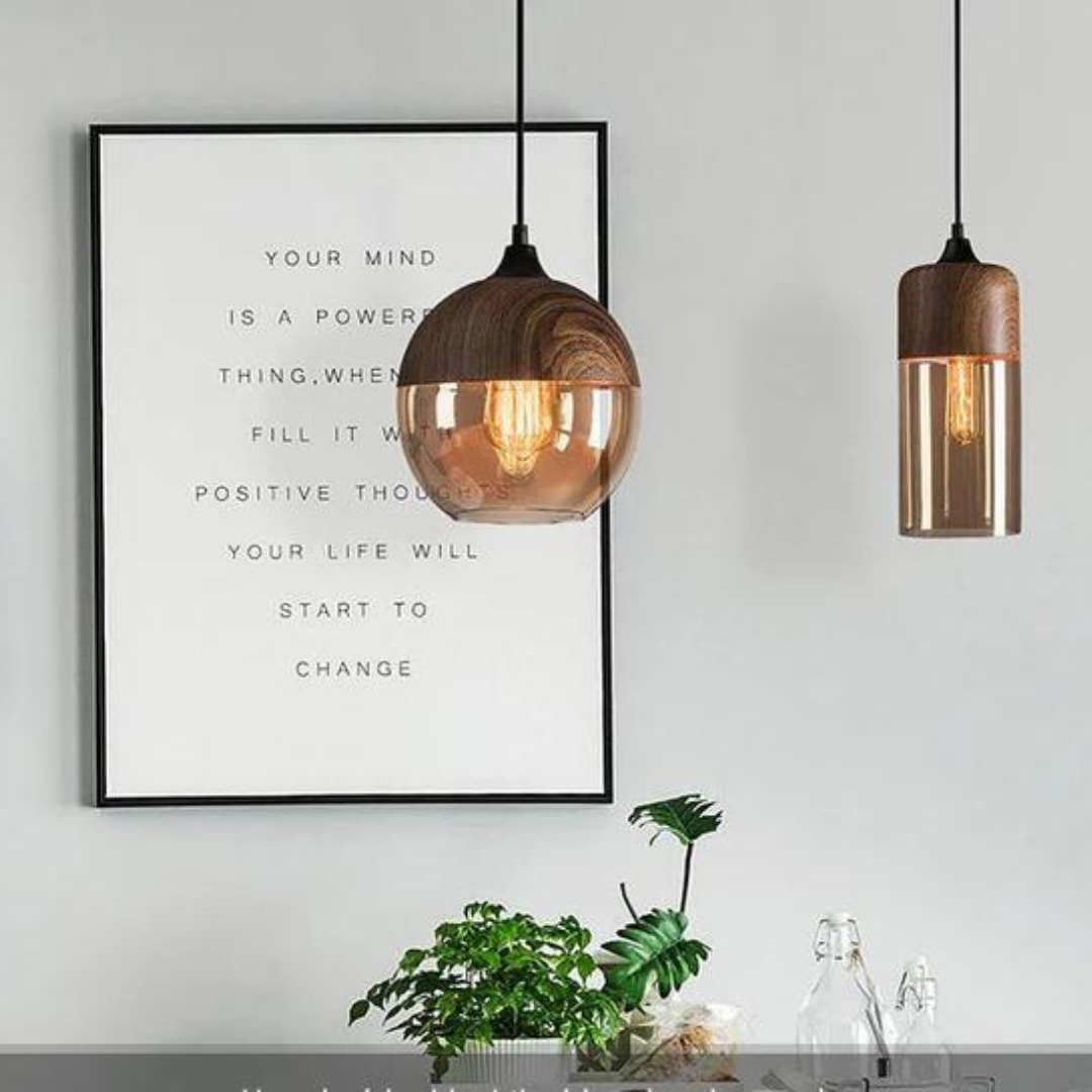 Lampe suspendue scandinave en verre aspect bois – Éclairage design chaleureux pour salon et salle à manger | Sansotis