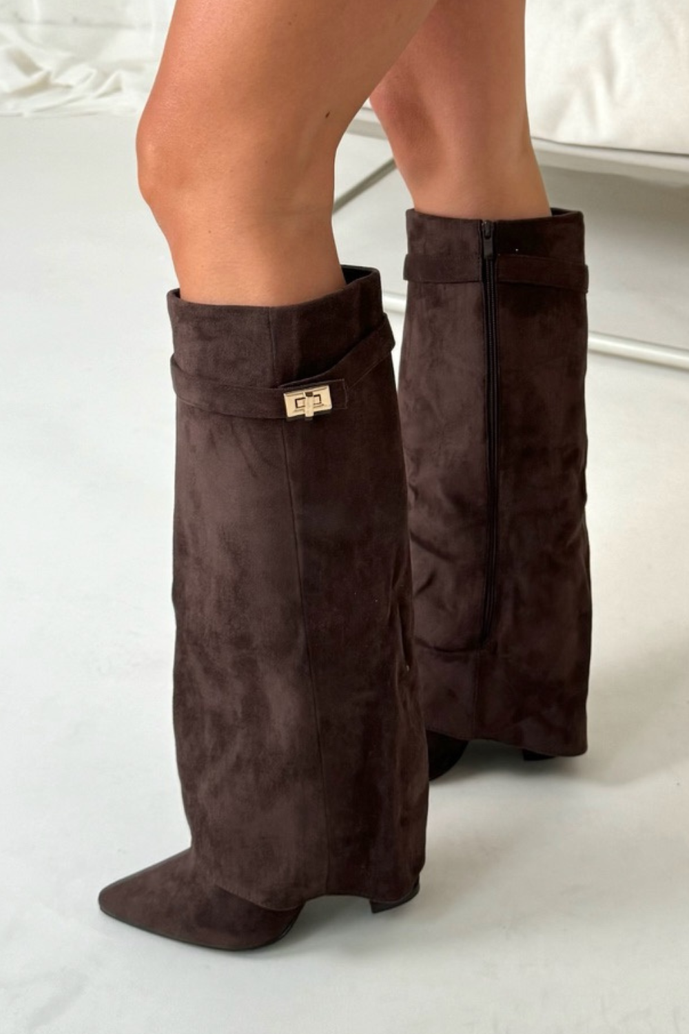 Bottes hautes pour femmes en cuir premium avec talon bloc