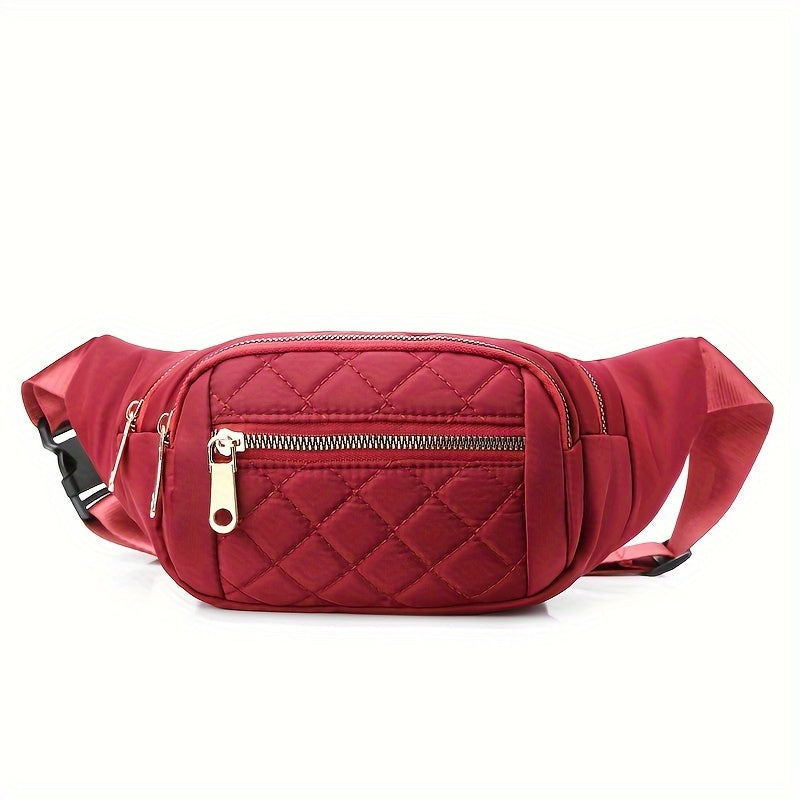 Sac banane léger pour femmes avec motif à carreaux matelassé et fermeture éclair double