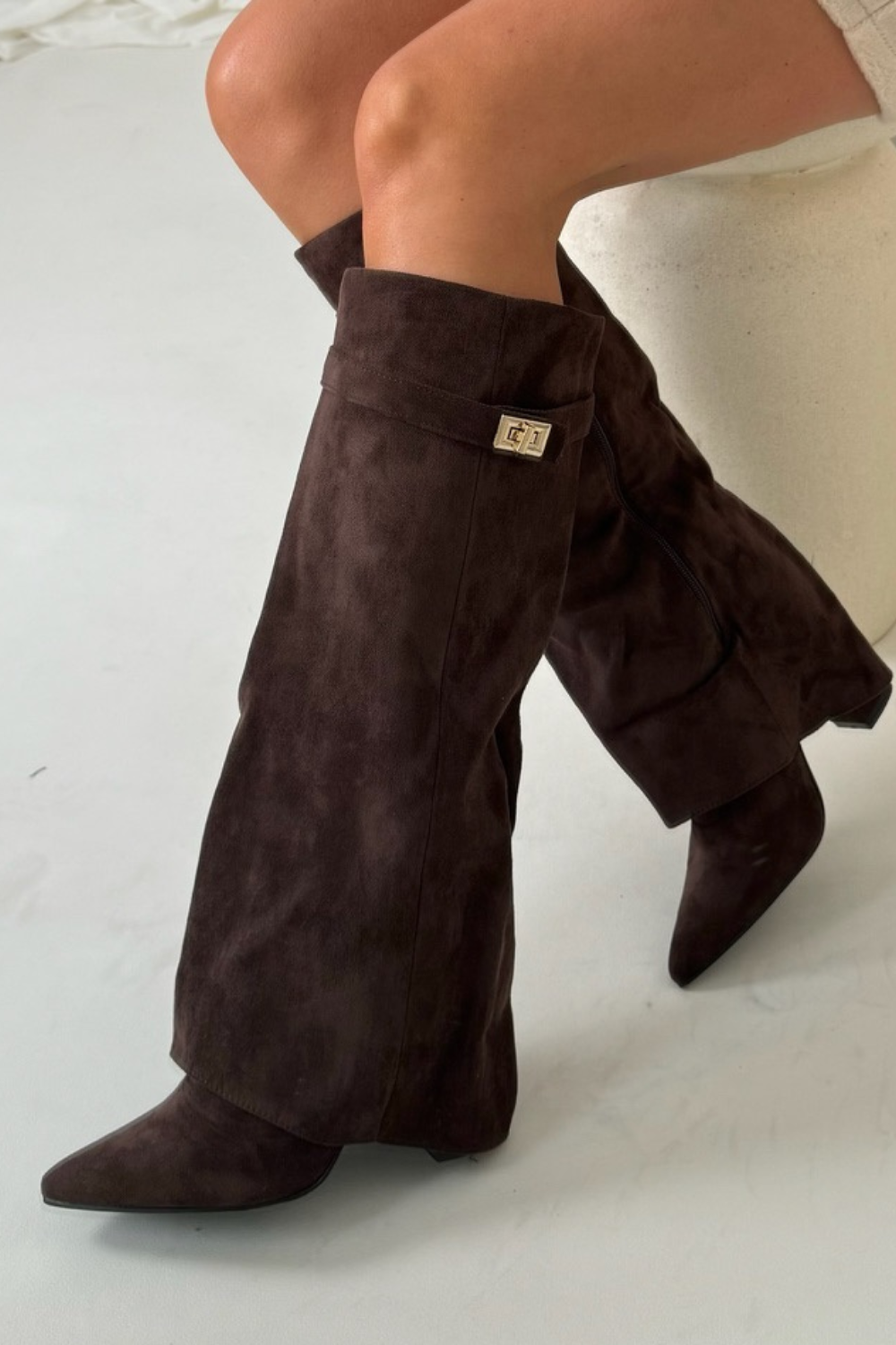 Bottes hautes pour femmes en cuir premium avec talon bloc