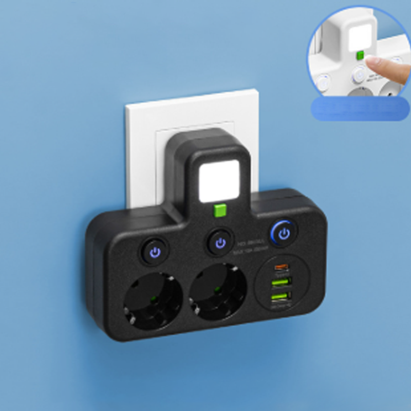 Multiprise avec ports USB, interrupteurs individuels et veilleuse